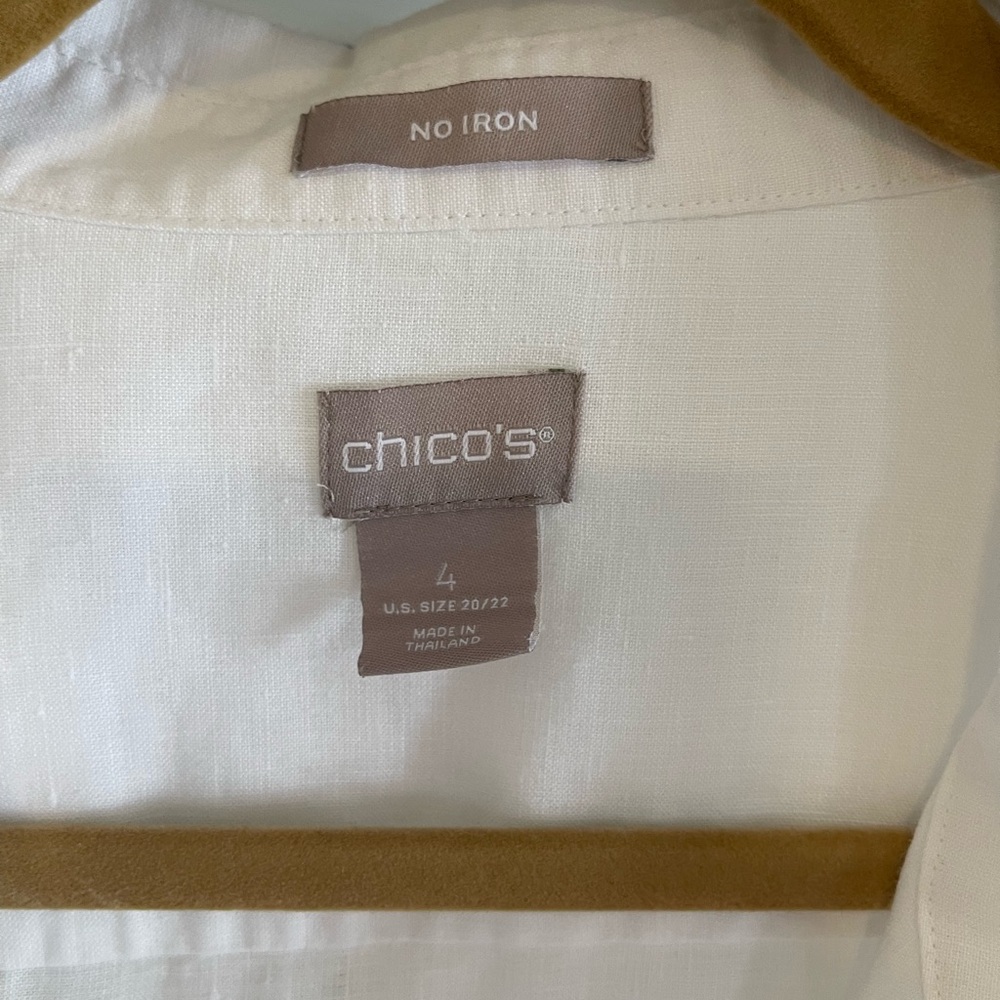 Chico's White No-Iron Linen Button Shirt with roll up sleeves Chicos Size 4 - Picture 2 of 5